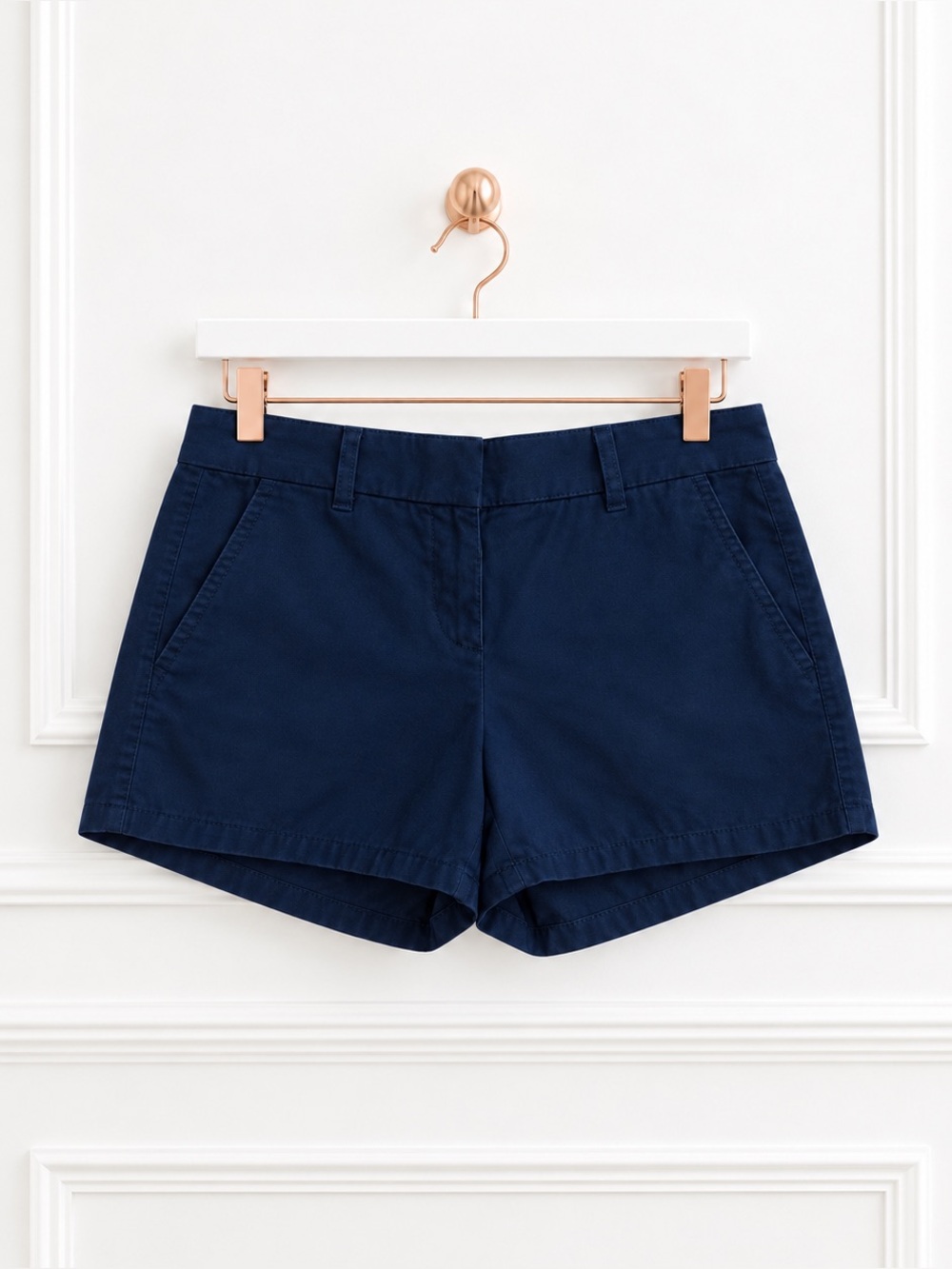 J Crew 00 XXS Navy Blue Mid Rise 4” Cotton Chino Shorts Classic Preppy Casual
